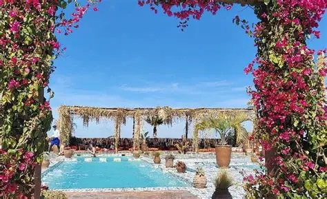 Poolside floral archway